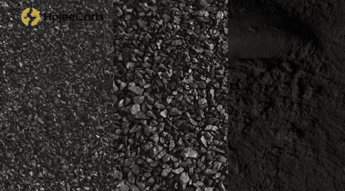 Three activated carbon types for taste and odor removal — coconut shell GAC, coal-based GAC, and powdered activated carbon (PAC)