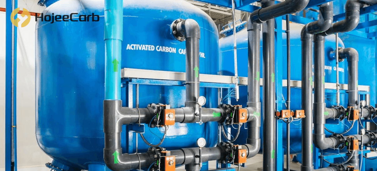 Water treatment plant with reservoir and filtration infrastructure — activated carbon for geosmin and 2-MIB taste and odor removal