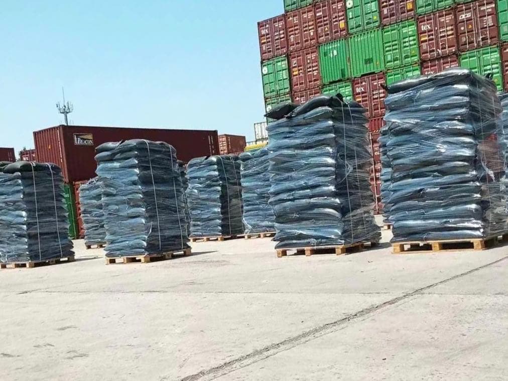 Activated carbon on pallets ready for international shipping