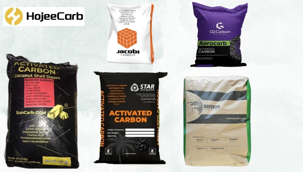 Activated carbon supplier brands compared: Suneeta SunCarb-Gold and Haycarb (India), Jacobi, Star, CG Carbon and HojeeCarb packaging