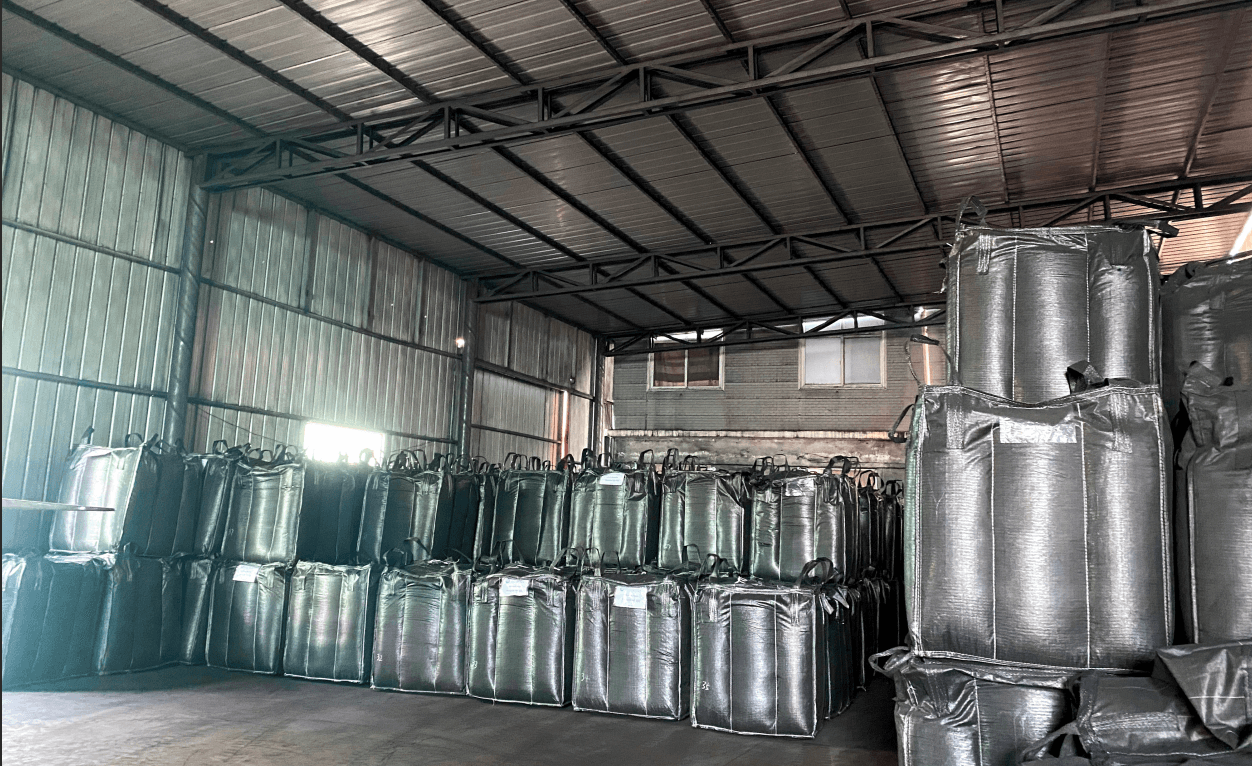 Activated carbon warehouse — bulk stock ready for export