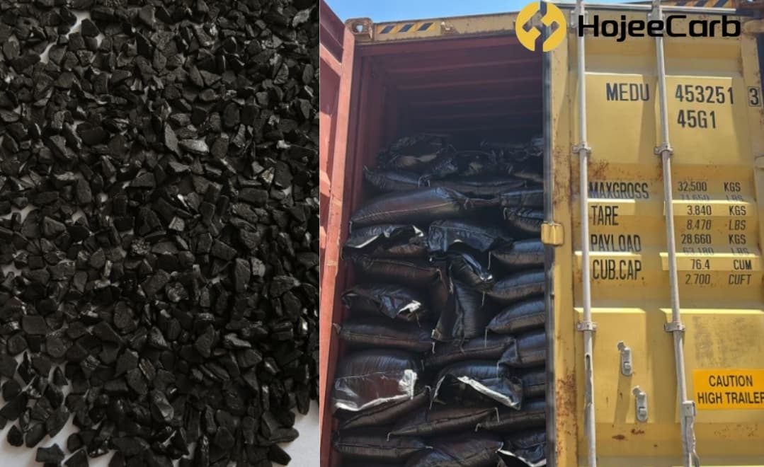 HojeeGold CG1200 coconut shell gold recovery carbon packed for export in 40HC container MEDU 453251