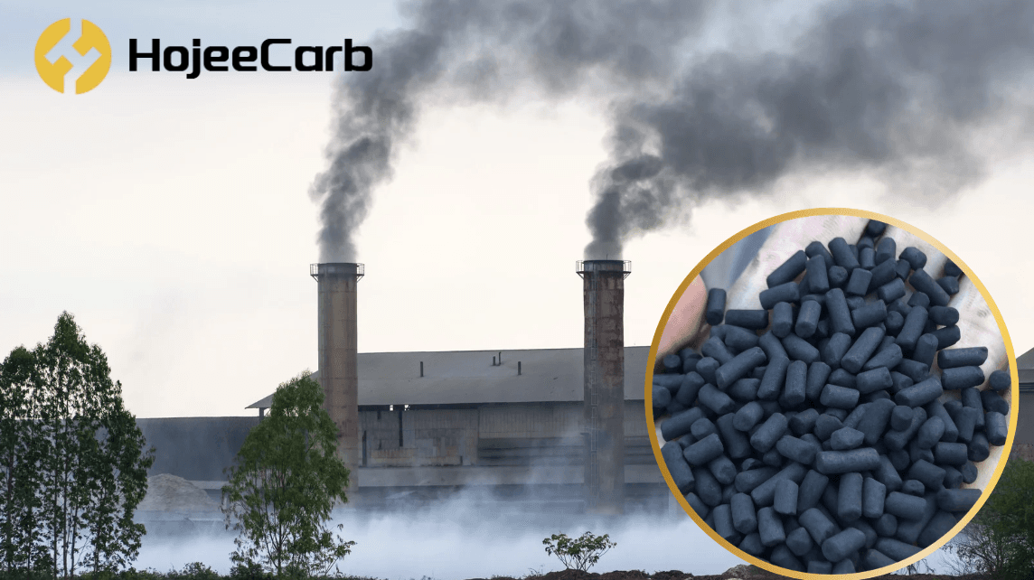 Activated carbon flue gas treatment system on an industrial stack
