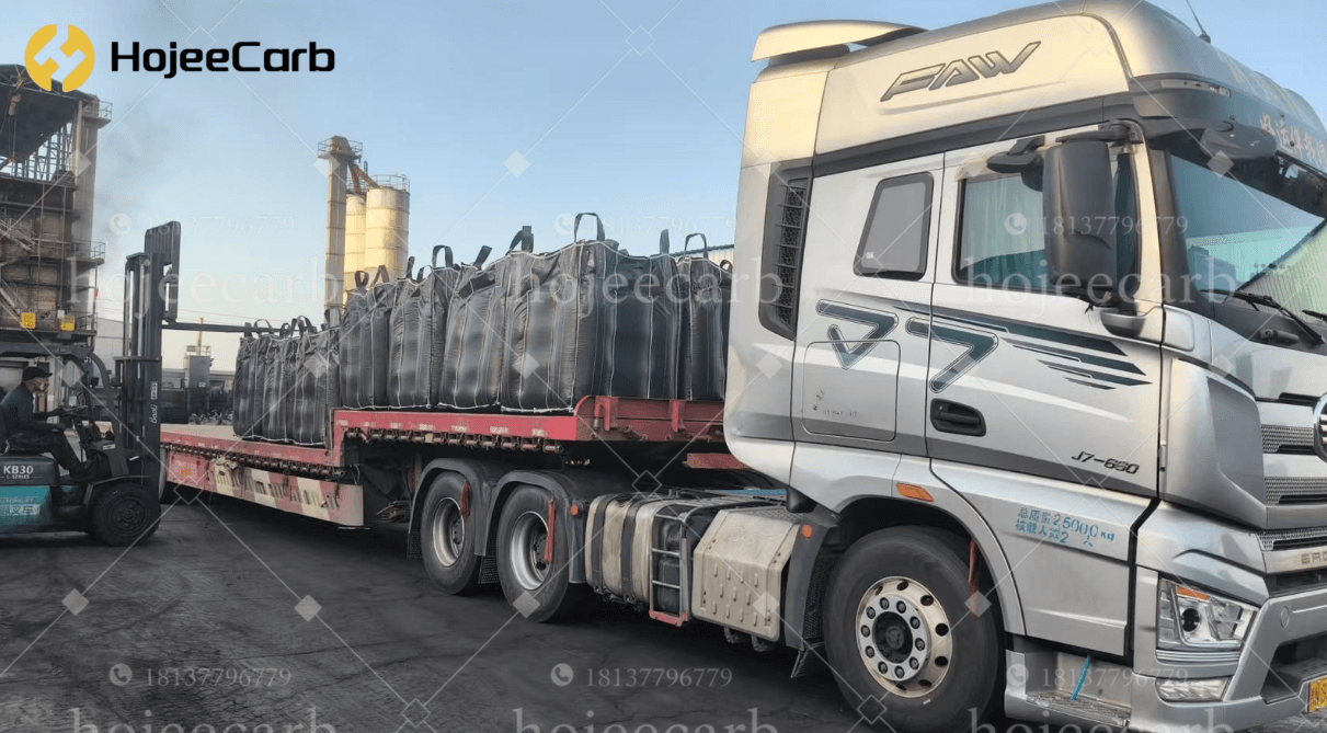Bulk granular activated carbon jumbo bags loaded for container shipment