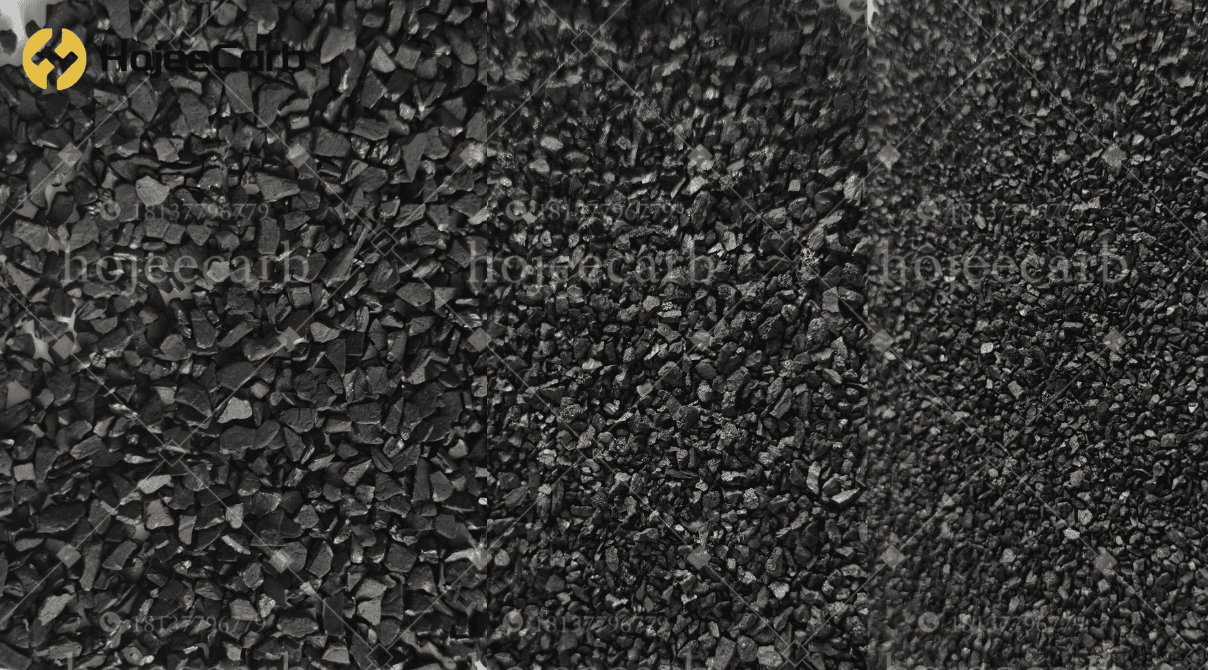 Three mesh size grades of granular activated carbon — coarse, medium, and fine
