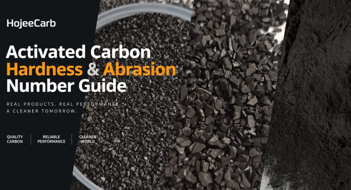 Activated carbon granules and powder illustrating hardness and abrasion properties