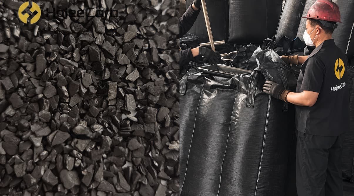 HojeeCarb coconut and coal granular activated carbon packed into FIBC bulk bags at the factory