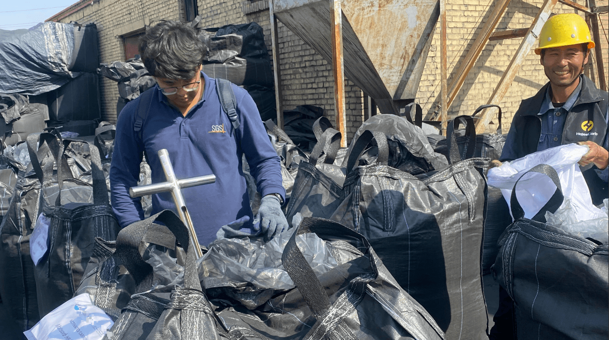 SGS inspector verifying activated carbon quality at HojeeCarb factory