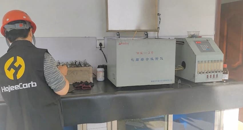 Pre-shipment lab testing of coal-based columnar activated carbon on a computerized adsorption analyzer