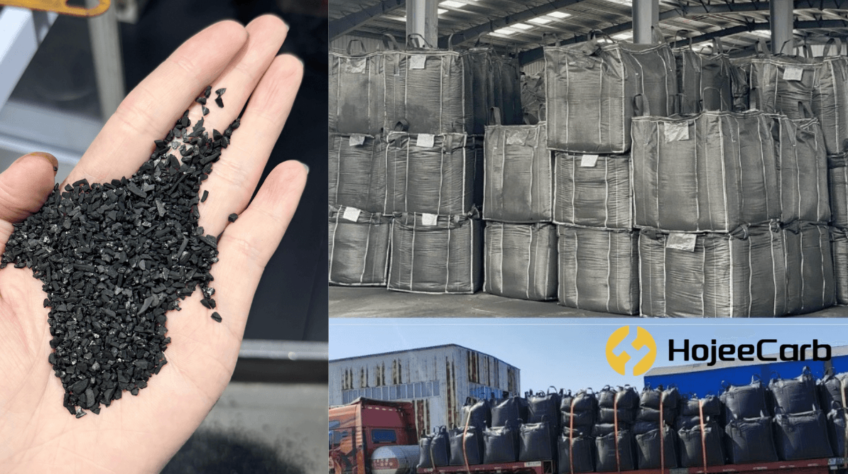 550 kg bulk bags (FIBC) of 6×12 coconut shell gold recovery activated carbon prepared for the 56-ton shipment to a Peru CIP/CIL gold mine