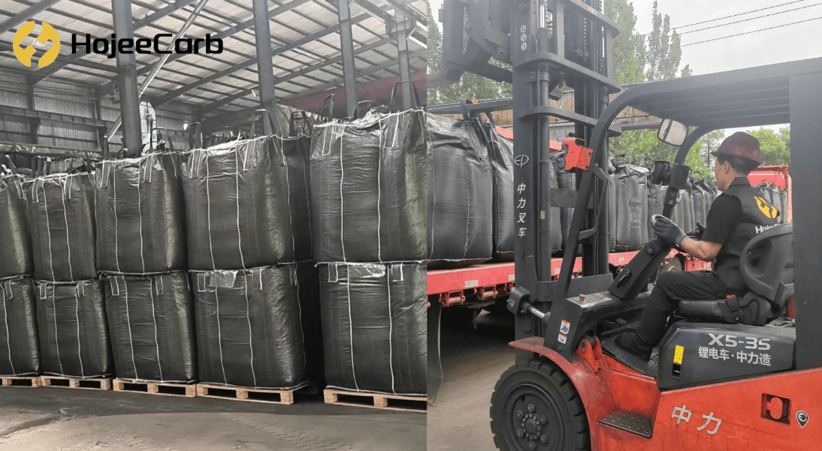 HojeeVapor extruded activated carbon pellets product display during factory visit