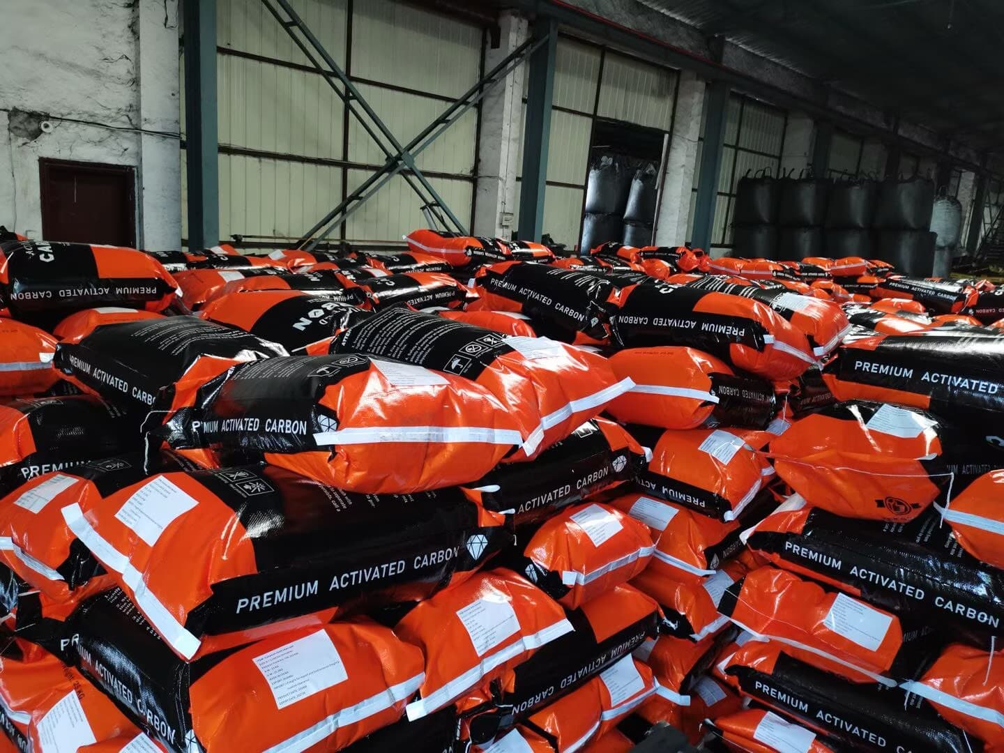 Coconut shell activated carbon warehouse stock ready for export to European water treatment customers