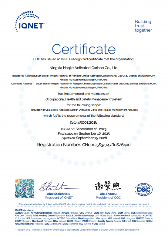 ISO 45001 occupational health & safety certificate (IQNet)