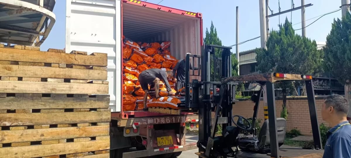 Bulk activated carbon pallets ready for international shipping