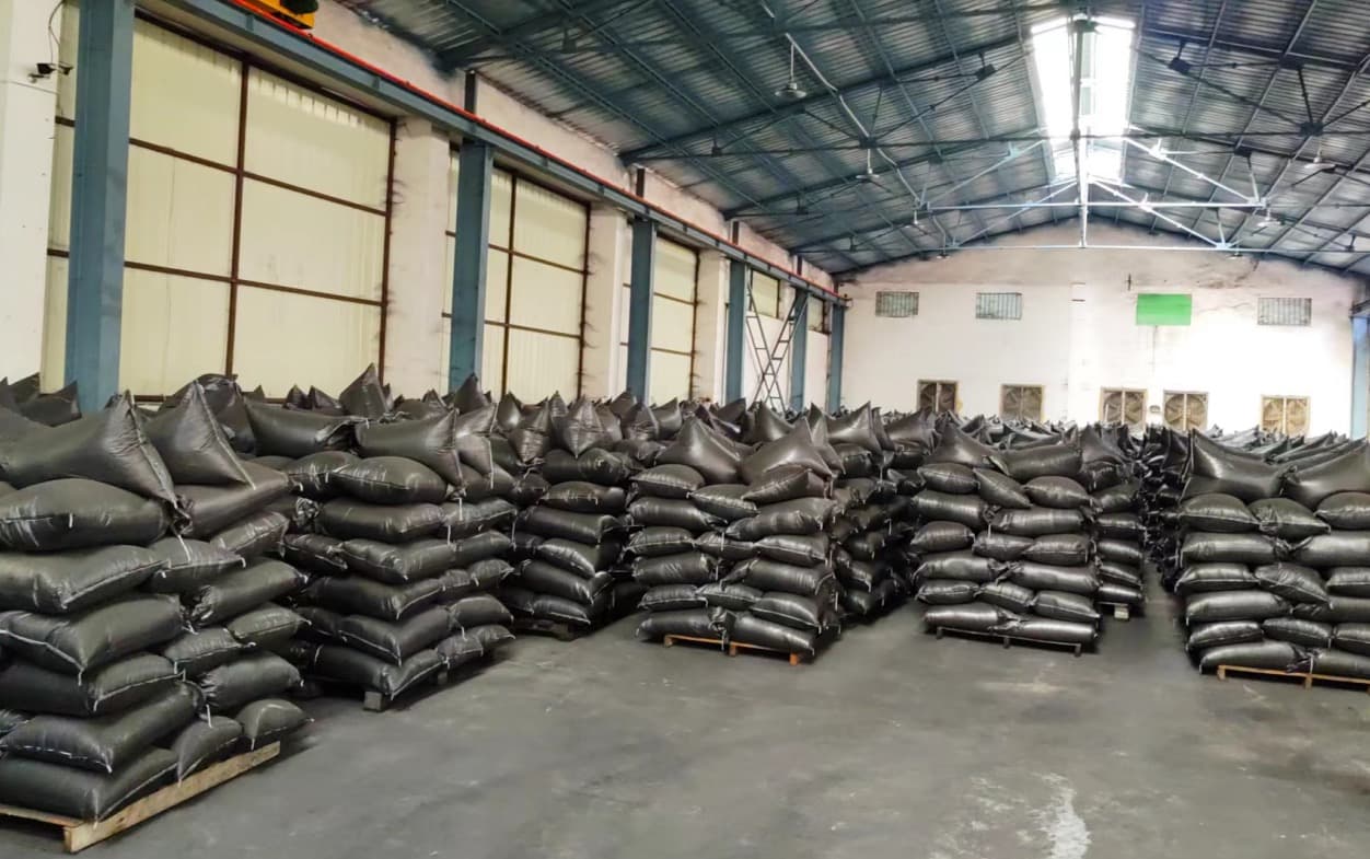 Properly packaged activated carbon in finished goods yard