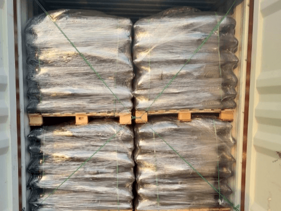 Activated carbon FIBC jumbo bags palletized for container loading