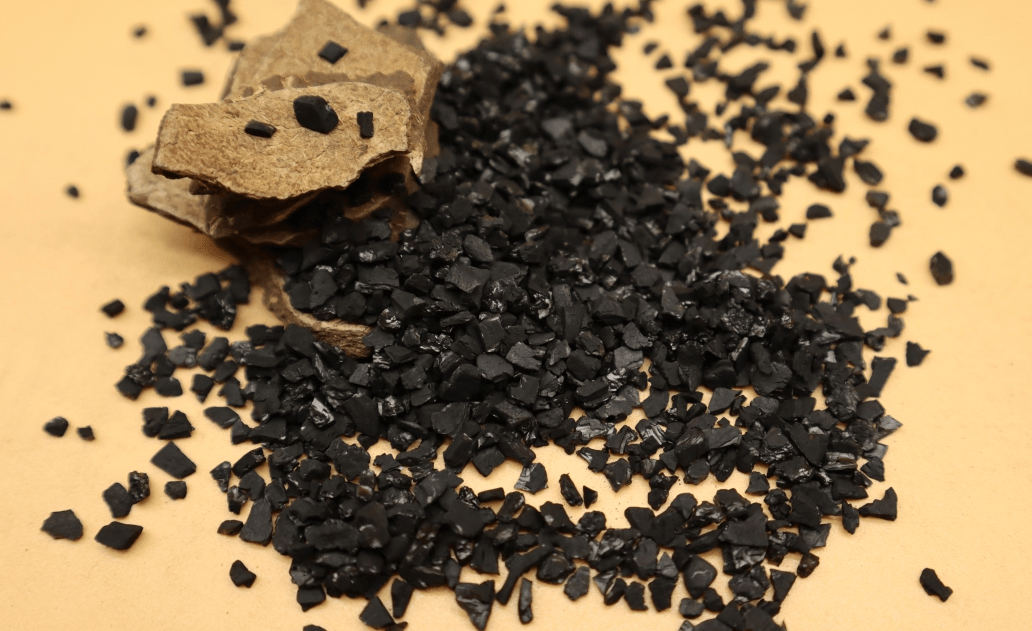 6×12 coconut shell carbon granules close-up