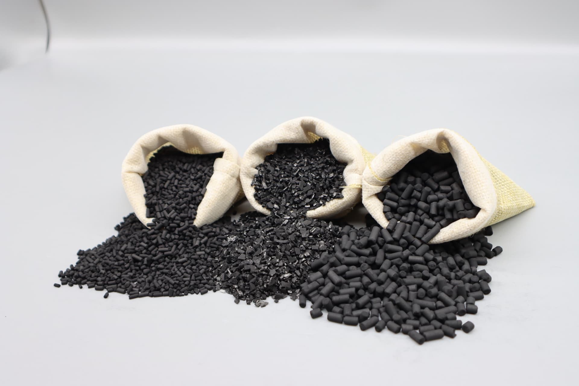Activated carbon from different raw materials: coconut shell, coal, wood