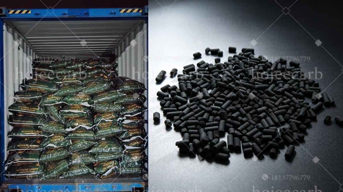 K₂CO₃ impregnated activated carbon bags loaded in shipping container for export