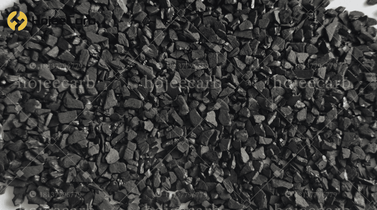 HojeeCarb activated carbon product — black granules on white background
