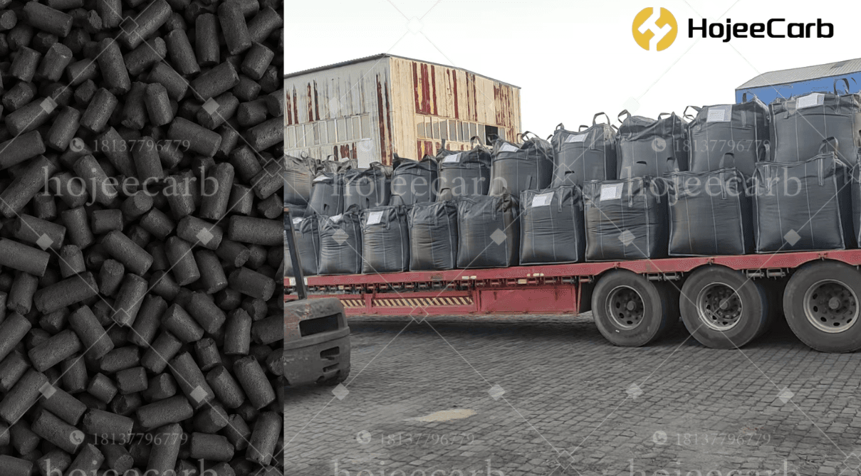 HojeeCarb pellet activated carbon product and truck loading — export capacity